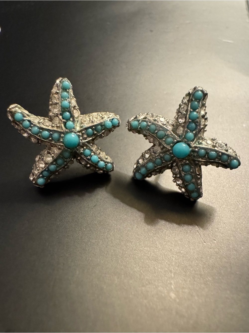 Turquoise Blue Rhinestone Starfish Stud Earrings